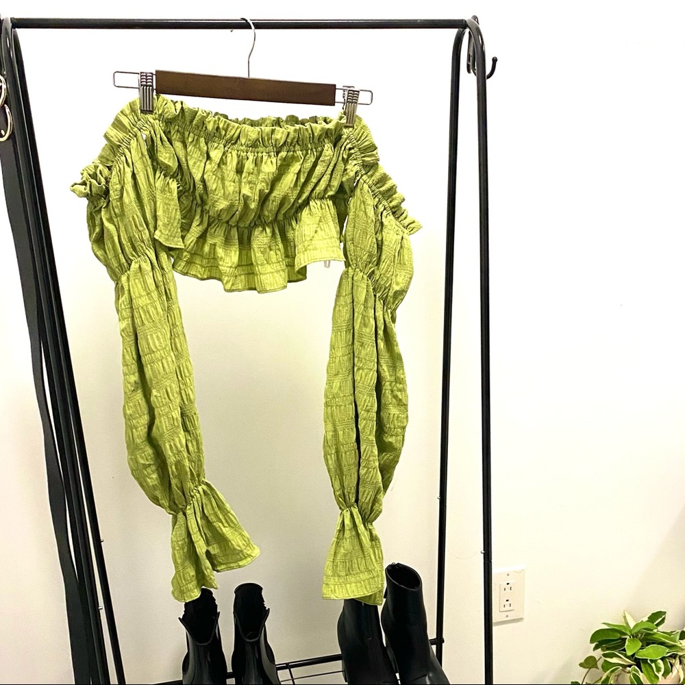 Green Ruffled Crop Top